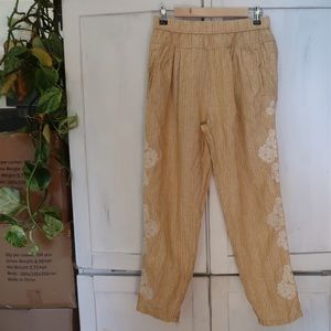 Anthropologie Embroidered Loose Linen Pants